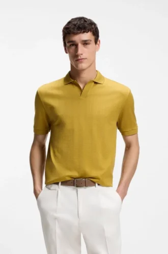 Polohemd aus Baumwolljacquard mit Johnny-Kragen