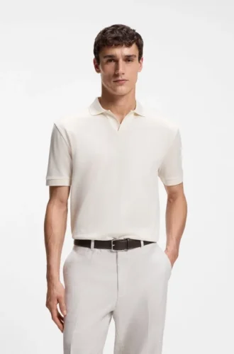 Polohemd aus Baumwolljacquard mit Johnny-Kragen