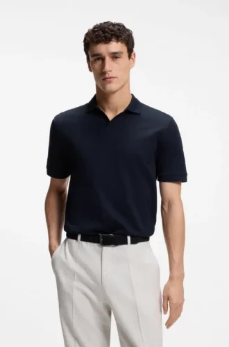 Polohemd aus Baumwolljacquard mit Johnny-Kragen