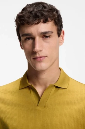 Polohemd aus Baumwolljacquard mit Johnny-Kragen