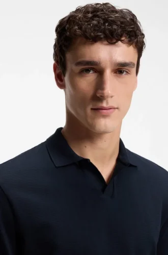 Polohemd aus Baumwolljacquard mit Johnny-Kragen