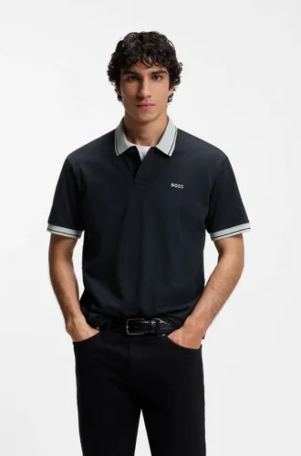 Polohemd aus Baumwolljersey mit Streifenbesatz