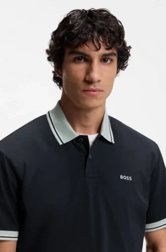 Polohemd aus Baumwolljersey mit Streifenbesatz