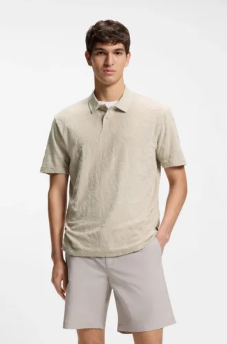 Polohemd aus Baumwollmischung mit Blumen-Jacquard