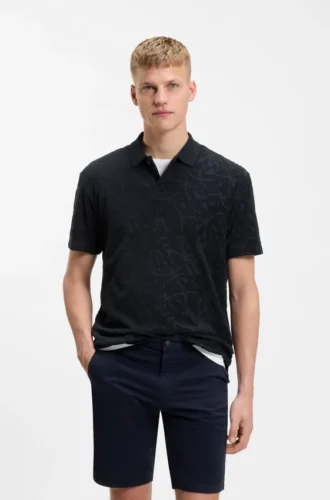Polohemd aus Baumwollmischung mit Blumen-Jacquard