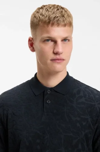 Polohemd aus Baumwollmischung mit Blumen-Jacquard