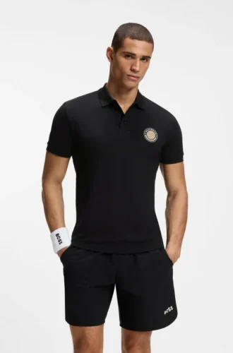 Polohemd aus Baumwollpiqué mit Tennis-Motiv