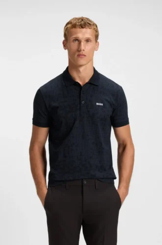 Polohemd aus Stretch-Baumwolle mit Allover-Print
