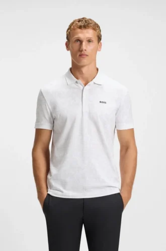 Polohemd aus Stretch-Baumwolle mit Allover-Print