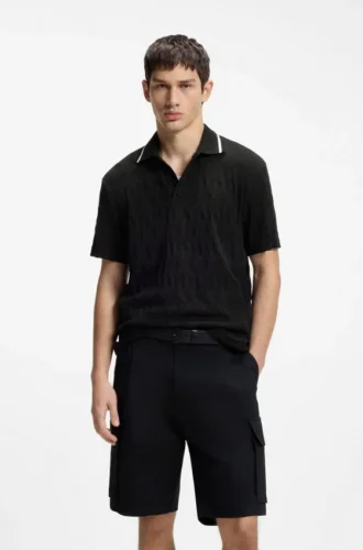 Polohemd mit gestreiftem Kragen aus Baumwolljacquard