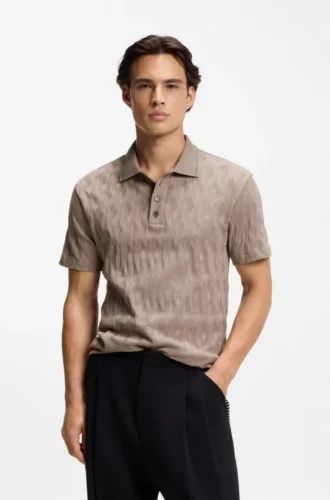 Polohemd mit gestreiftem Kragen aus Baumwolljacquard