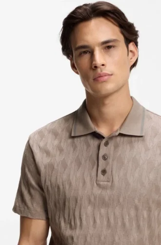 Polohemd mit gestreiftem Kragen aus Baumwolljacquard