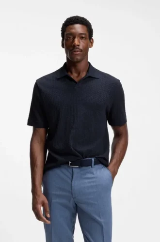 Polohemd mit Jacquard-Muster und Johnny-Kragen