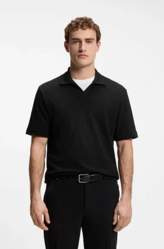 Polohemd mit Jacquard-Muster und Johnny-Kragen