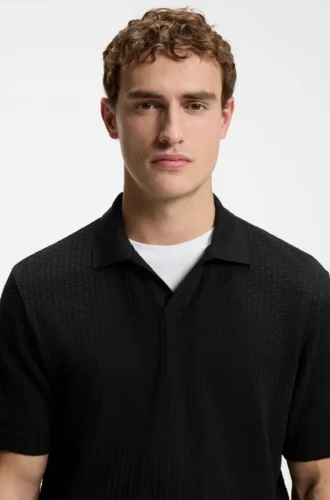 Polohemd mit Jacquard-Muster und Johnny-Kragen