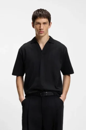 Polohemd mit Jacquard-Streifen und Johnny-Kragen