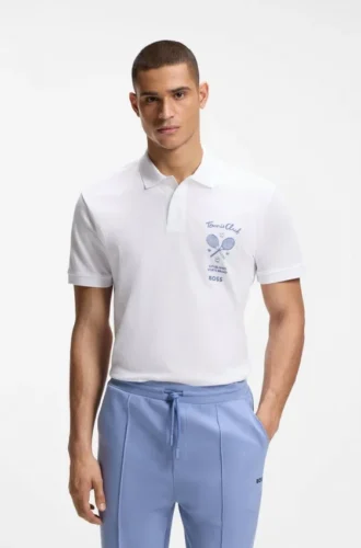 Polohemd mit Stickmotiv aus Baumwoll-Mesh