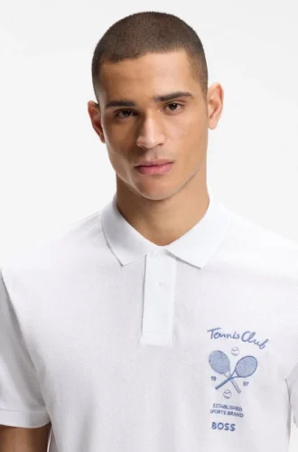 Polohemd mit Stickmotiv aus Baumwoll-Mesh