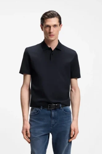 Poloshirt aus Baumwollmischung mit Jacquardmuster in Bubble-Struktur