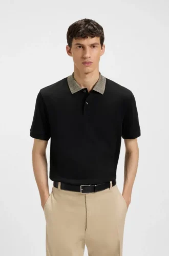 Poloshirt mit gemustertem Kragen aus Pima-Baumwolle
