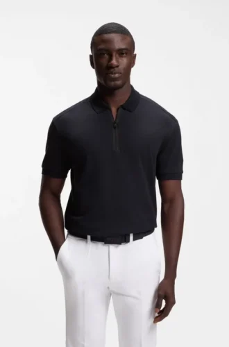 Poloshirt mit gerahmtem Reißverschluss aus Waffel-Jacquard