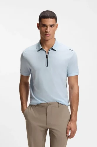 Poloshirt mit gerahmtem Reißverschluss aus Waffel-Jacquard