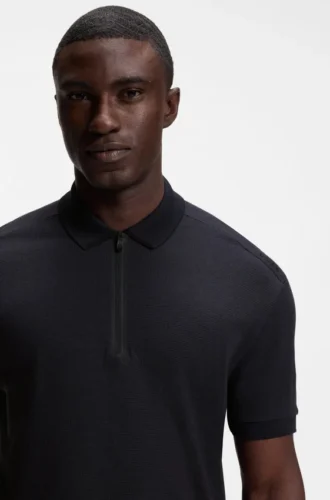 Poloshirt mit gerahmtem Reißverschluss aus Waffel-Jacquard