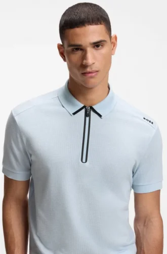 Poloshirt mit gerahmtem Reißverschluss aus Waffel-Jacquard