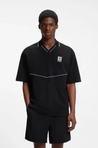 Poloshirt mit gesticktem Logo und Johnny-Kragen