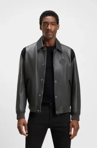 Porsche x BOSS Lederjacke mit kontrastierenden Details
