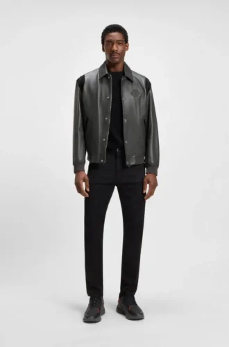 Porsche x BOSS Lederjacke mit kontrastierenden Details