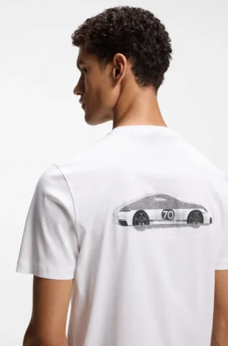 Porsche x BOSS merzerisiertes Baumwoll-T-Shirt mit Grafik auf der Rückseite