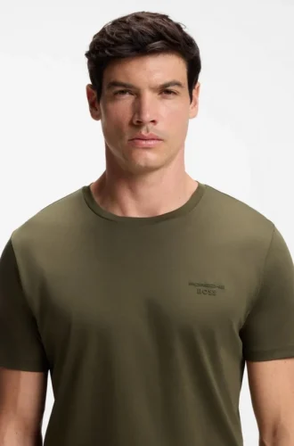 Porsche x BOSS T-Shirt aus merzerisierter Baumwolle mit reflektierendem Logo