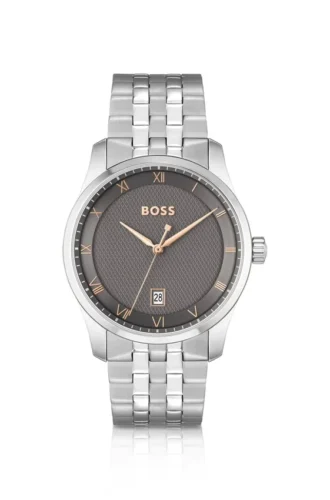 PRINCIPLE Armbanduhr mit Gliederarmband und grau gemustertem Zifferblatt