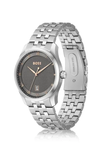 PRINCIPLE Armbanduhr mit Gliederarmband und grau gemustertem Zifferblatt