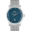 PRINCIPLE Armbanduhr mit Mesh-Armband und blau gemustertem Zifferblatt