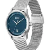 PRINCIPLE Armbanduhr mit Mesh-Armband und blau gemustertem Zifferblatt