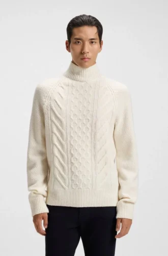 Pullover aus Wolle und Seide mit Zopfmuster