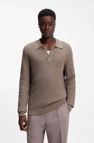 Pullover in lockerer Passform aus strukturierter Baumwolle mit Polokragen