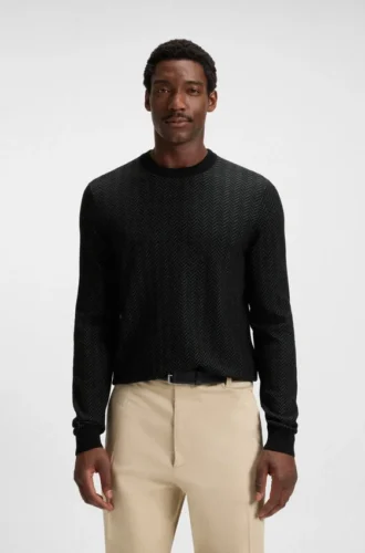 Pullover mit Fischgrätenmuster aus Wolle und Baumwolle