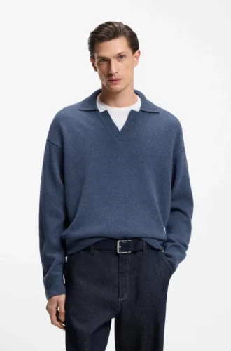 Pullover mit Johnny-Kragen aus Schurwolle