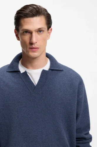 Pullover mit Johnny-Kragen aus Schurwolle