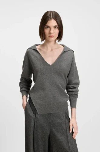 Pullover mit Spitzeneinsätzen aus Wolle und Kaschmir