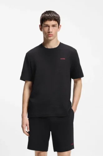 Pyjama-T-Shirt mit gesticktem Logo aus einer Baumwollmischung