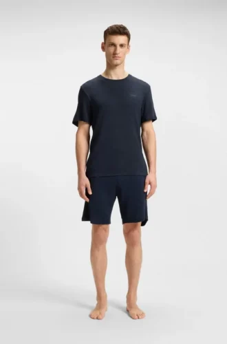Pyjama-T-Shirt mit gesticktem Logo aus Stretch-Jersey