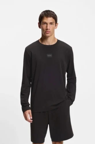 Pyjama-T-Shirt mit Logo-Etikett aus einer Baumwollmischung