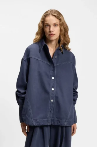Rauchblaue Bluse in Oversize-Passform aus festem Denim