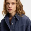 Rauchblaue Bluse in Oversize-Passform aus festem Denim