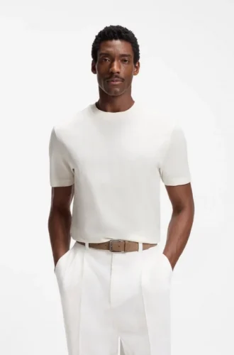 Regular-Fit-T-Shirt aus Baumwolle mit erhabener Jacquard-Struktur