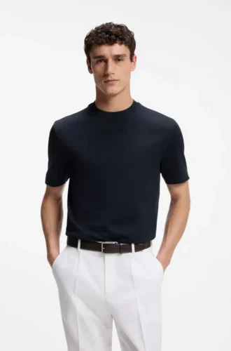 Regular-Fit-T-Shirt aus Baumwolle mit erhabener Jacquard-Struktur